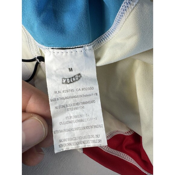 Volcom Hawaii Mod Short Sleeve Shirt Thrashguard White Blue Red Size Medium - Picture 7 of 8